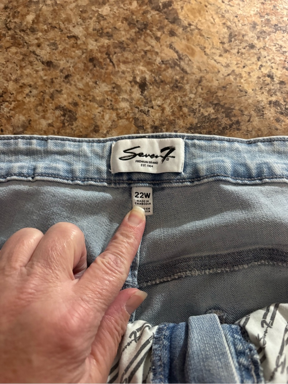 Seven7 Light Blue Denim Jeans with Tan Leather Patch - Picture 5 of 5
